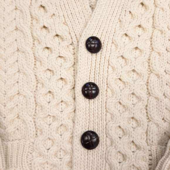 Vintage Celtic & Co Men's Irish Cream Cable Aran Merino Wool Cardigan Size Large - Picture 6 of 12